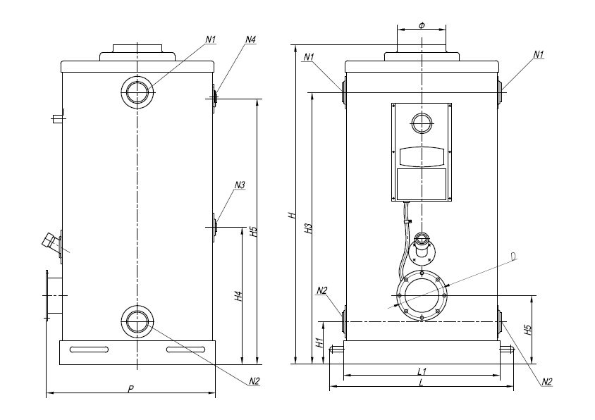 Чертеж среднего жидкотопливного напольного котла Buran Boiler\" width=